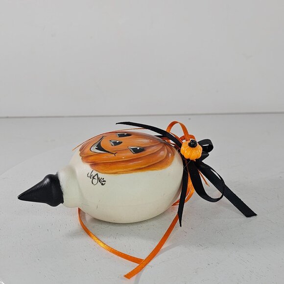 Vintage Hand Painted Halloween Jack O Lantern Wall Decor Ribbons Pumpkin Signed - Picture 7 of 8